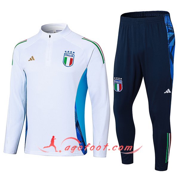 Ensemble Survetement de Foot Italie Blanc/Bleu 2024/2025 -02