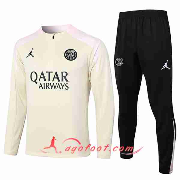 Ensemble Survetement de Foot PSG Beige/Noir 2024/2025