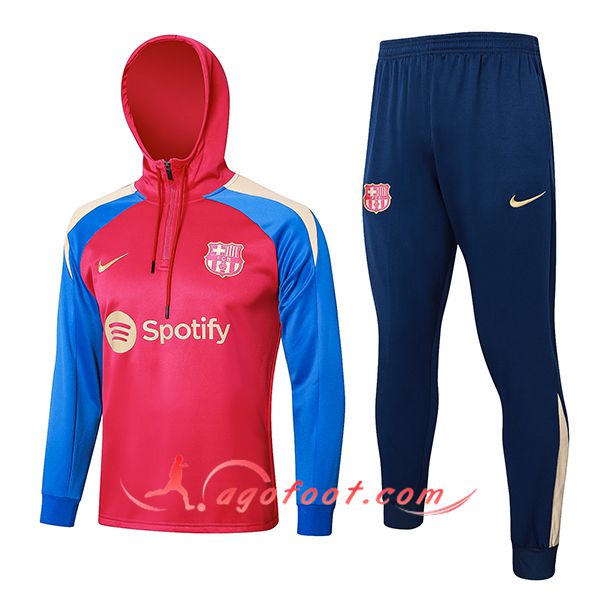 Ensemble Survetement Veste A Capuche Coupe-Vent FC Barcelone Rouge/Bleu 2024/2025