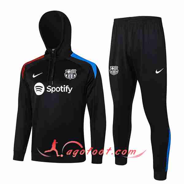 Ensemble Survetement Veste A Capuche Coupe-Vent FC Barcelone Noir/Rouge/Bleu 2024/2025 -02