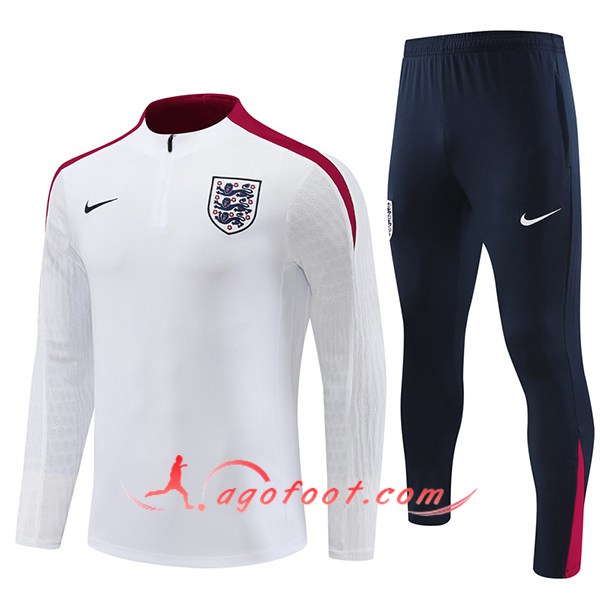 Ensemble Survetement de Foot Angleterre Blanc/Rouge/Noir 2024/2025