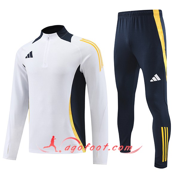 Ensemble Survetement de Foot Adidas Blanc/Noir/Jaune 2024/2025