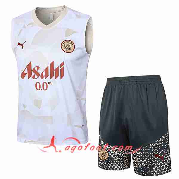 Ensemble Training Debardeur Manchester City Blanc/Jaune 2024/2025