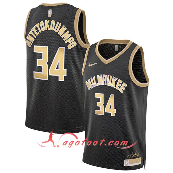 Maillot Milwaukee Bucks (ANTETOKOUNMPO #34) 2024/25 Noir/Jaune