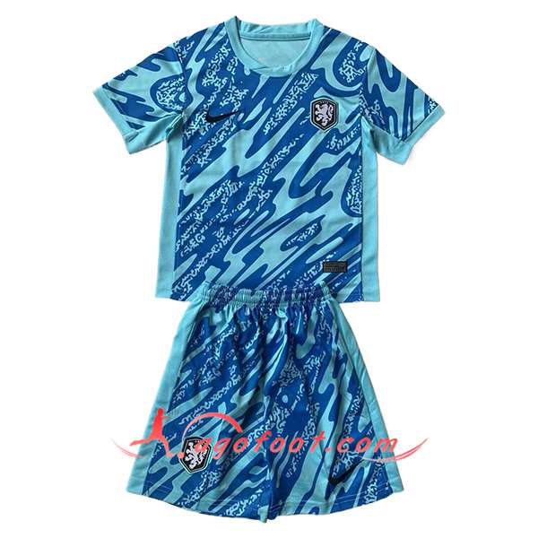 Maillot de Foot Pays-Bas Enfant Gardien De But Bleu Clair UEFA Euro 2024