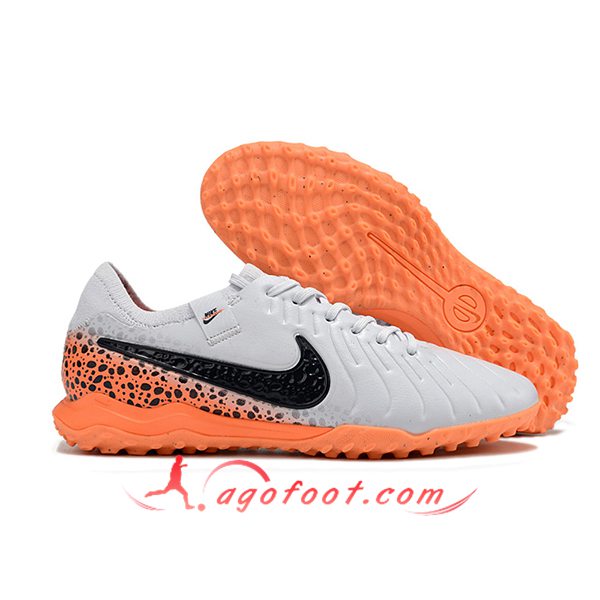 Nike Chaussures de Foot Tiempo Legend X PRO TF Blanc/Noir/Orange -02