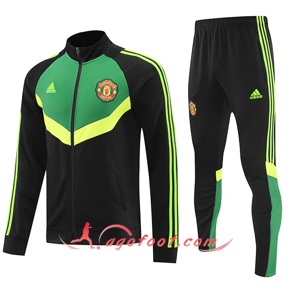 Ensemble Survetement de Foot Veste Foot Manchester United Noir/Vert 2024/2025