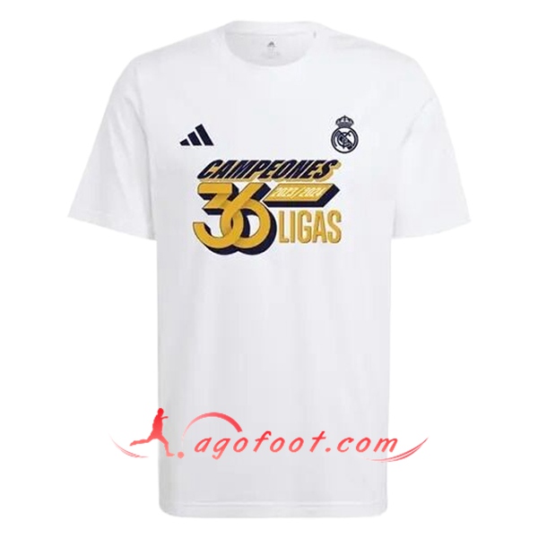 Maillot de Foot Real Madrid T-Shirt 36 LIGAS Champions Cotton Blanc 2024/2025