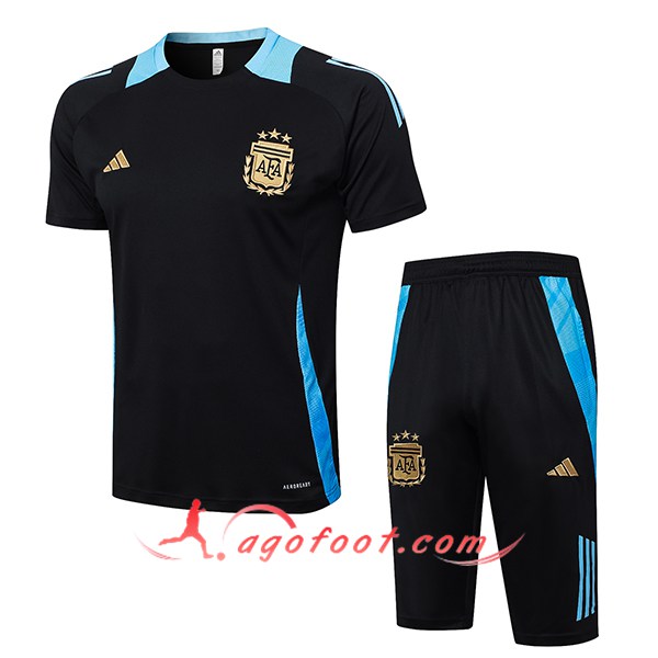 Ensemble Training T-Shirts Argentin Noir/Bleu 2024/2025