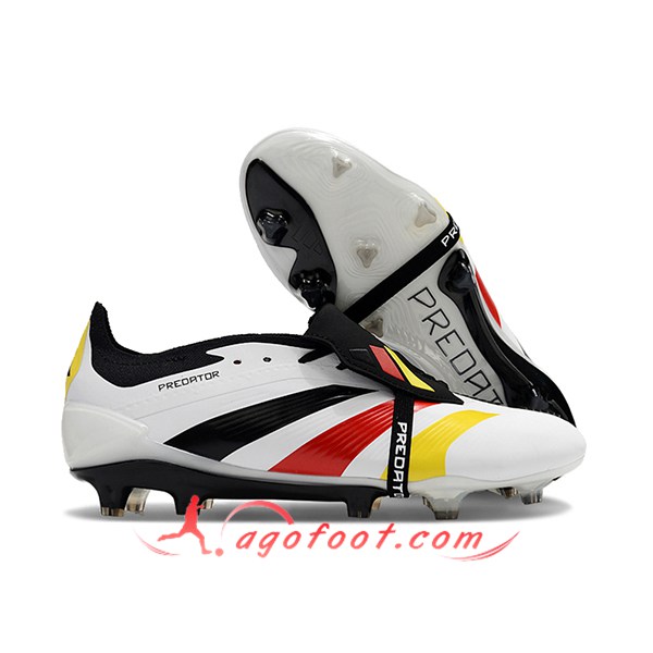 Adidas Chaussures de Foot Predator Elite Tongue FG Blanc/Noir/Jaune/Rouge