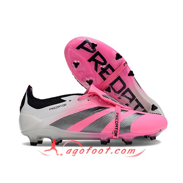 Adidas Chaussures de Foot Predator Elite Tongue FG Blanc/Rose/Gris
