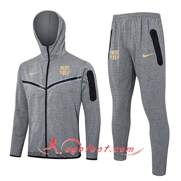 Ensemble Survetement Veste A Capuche Coupe-Vent FC Barcelone Gris 2024/2025
