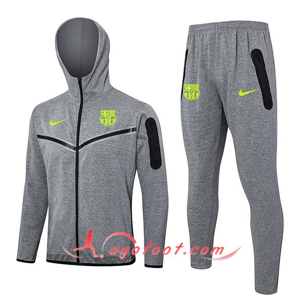 Ensemble Survetement Veste A Capuche Coupe-Vent FC Barcelone Gris 2024/2025 -02