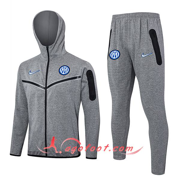 Ensemble Survetement Veste A Capuche Coupe-Vent Inter Milan Gris 2024/2025