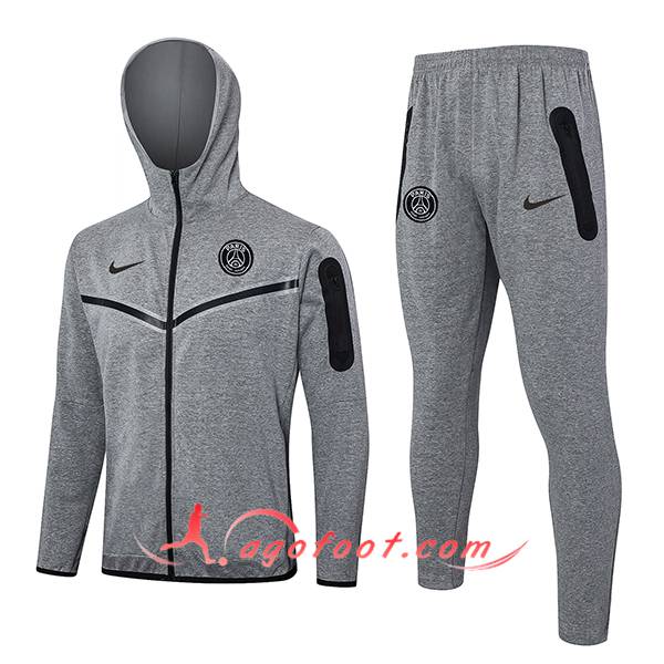 Ensemble Survetement Veste A Capuche Coupe-Vent PSG Gris 2024/2025