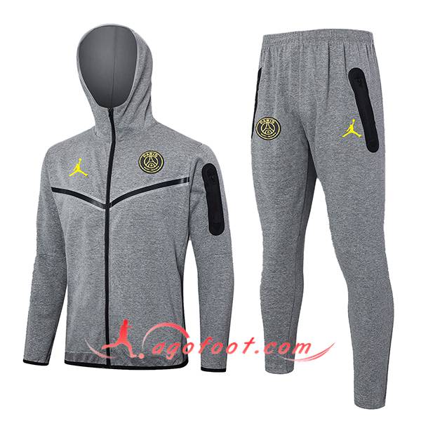 Ensemble Survetement Veste A Capuche Coupe-Vent Jordan PSG Gris 2024/2025