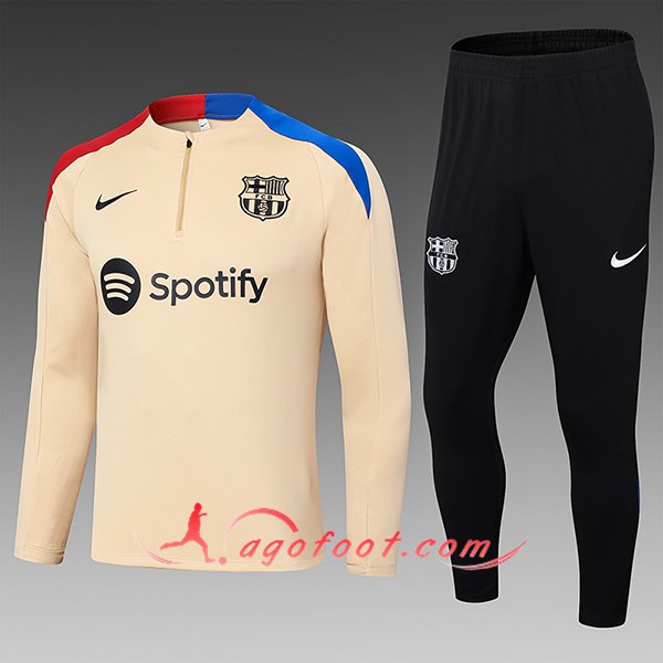 Ensemble Survetement de Foot FC Barcelone Enfant Beige/Bleu/Rouge 2024/2025