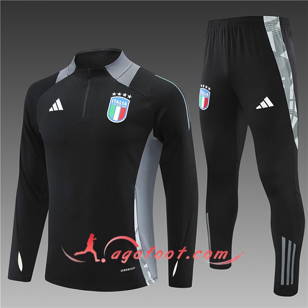Ensemble Survetement de Foot Italie Enfant Noir/Gris 2024/2025
