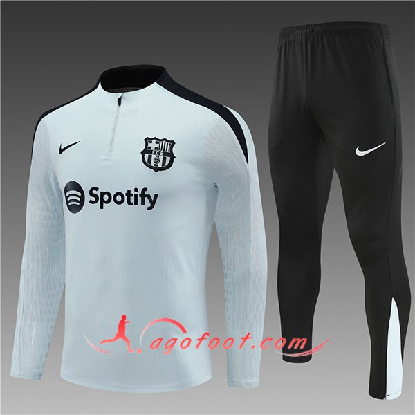 Ensemble Survetement de Foot FC Barcelone Enfant Gris/Noir 2024/2025