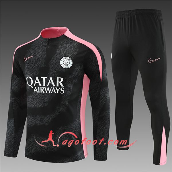 Ensemble Survetement de Foot PSG Enfant Noir/Rose 2024/2025