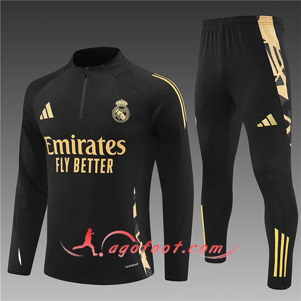 Ensemble Survetement de Foot Real Madrid Enfant Noir/Jaune 2024/2025