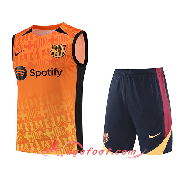 Ensemble Training Debardeur FC Barcelone Orange/Noir 2024/2025