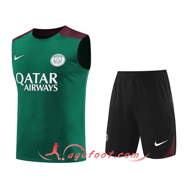 Ensemble Training Debardeur PSG Vert/Rouge 2024/2025