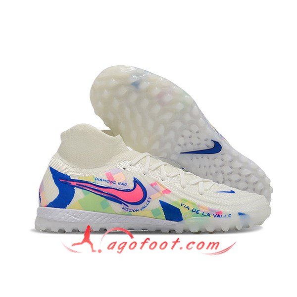 Nike Chaussures de Foot Phantom Luna Elite NU TF Blanc/Bleu/Rose -02