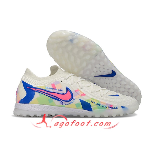 Nike Chaussures de Foot Phantom GX II EliteTF Blanc/Bleu/Rose -02