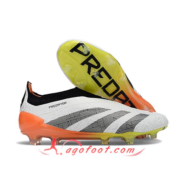 Adidas Chaussures de Foot PREDATOR ELITE LACELESS BOOTS FG Blanc/Gris/Orange
