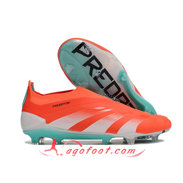 Adidas Chaussures de Foot PREDATOR ELITE LACELESS BOOTS FG Blanc/Orange