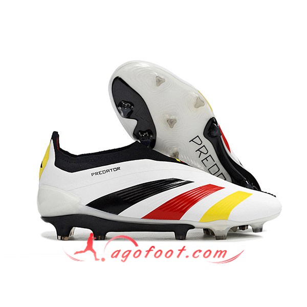 Adidas Chaussures de Foot PREDATOR ELITE LACELESS BOOTS FG Blanc/Noir/Rouge/Jaune