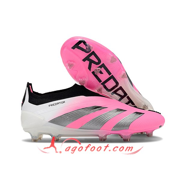 Adidas Chaussures de Foot PREDATOR ELITE LACELESS BOOTS FG Rose/Gris/Blanc