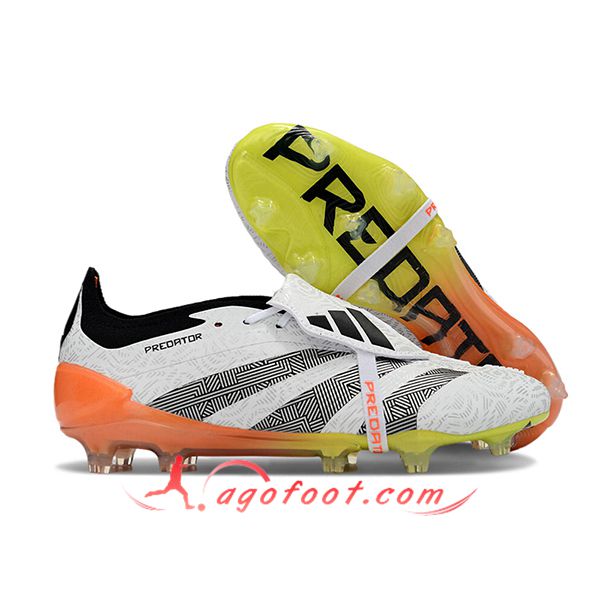 Adidas Chaussures de Foot Predator Elite Tongue FG Blanc/Gris/Orange