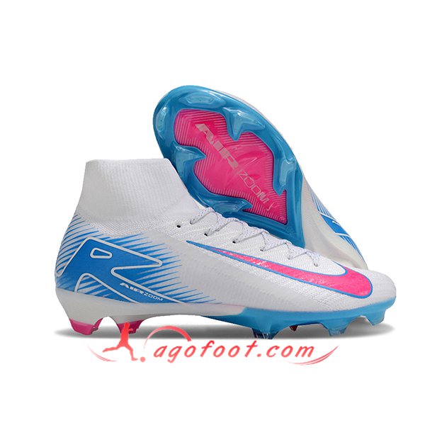 Nike Chaussures de Foot Air Zoom Mercurial Superfly IIX Elite FG Blanc/Bleu/Rose