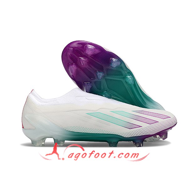 Adidas Chaussures de Foot X CRAZYFAST.1 LL FG Blanc/Vert/Pourpre