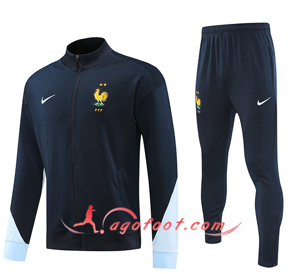 Ensemble Survetement de Foot Veste Foot France Noir/Bleu 2024/2025