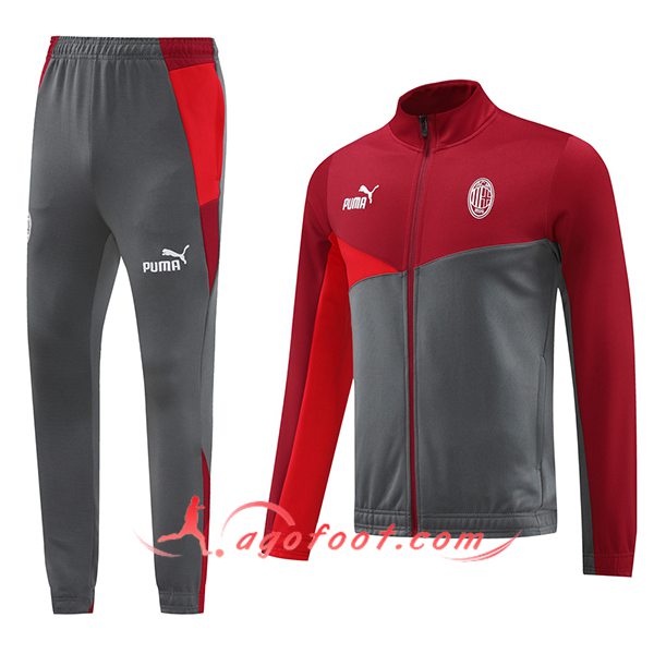 Ensemble Survetement de Foot Veste Foot Milan AC Rouge/Gris 2024/2025