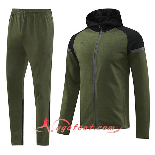 Ensemble Survetement Veste A Capuche Coupe-Vent PUMA Vert/Noir 2024/2025