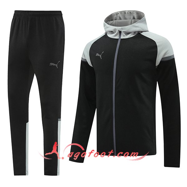 Ensemble Survetement Veste A Capuche Coupe-Vent PUMA Noir/Gris 2024/2025