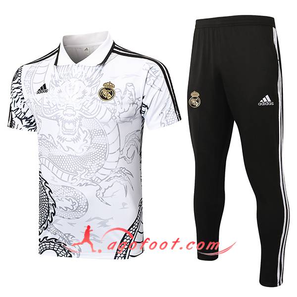 Ensemble Polo Foot Real Madrid Blanc/Gris/Noir 2024/2025
