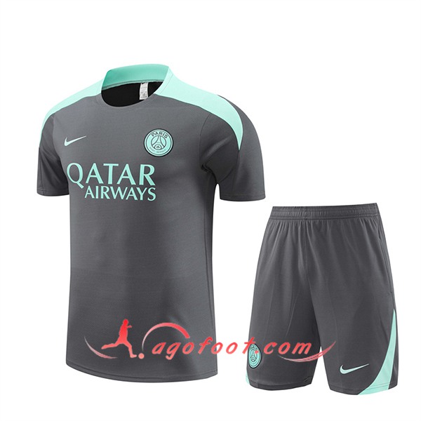Ensemble Training T-Shirts PSG Gris/Vert 2024/2025