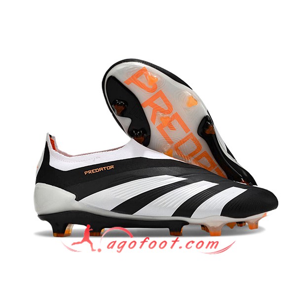 Adidas Chaussures de Foot PREDATOR ELITE LACELESS BOOTS FG Blanc/Noir