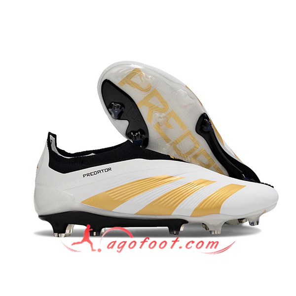 Adidas Chaussures de Foot PREDATOR ELITE LACELESS BOOTS FG Blanc/Jaune/Noir