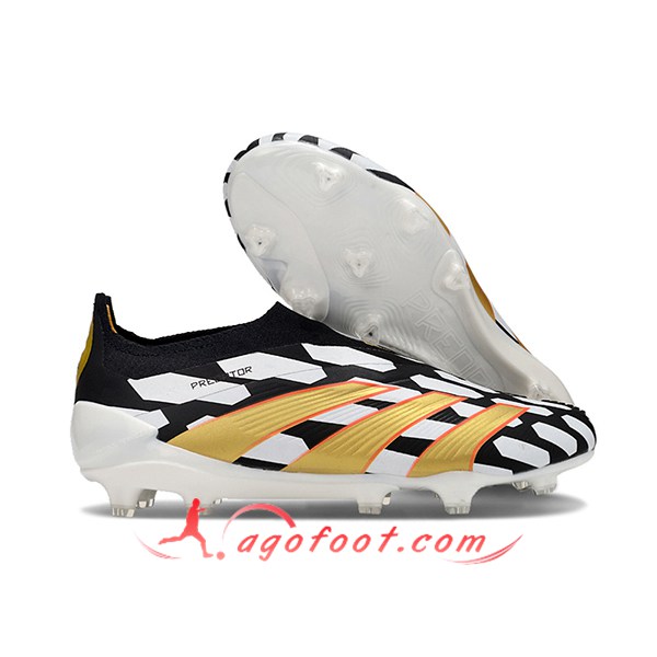 Adidas Chaussures de Foot PREDATOR ELITE LACELESS BOOTS FG Noir/Blanc/Jaune