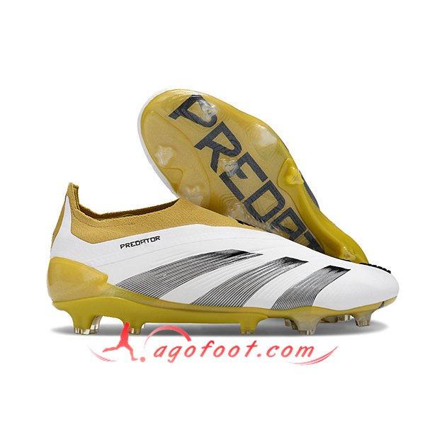 Adidas Chaussures de Foot PREDATOR ELITE LACELESS BOOTS FG Blanc/Jaune/Gris