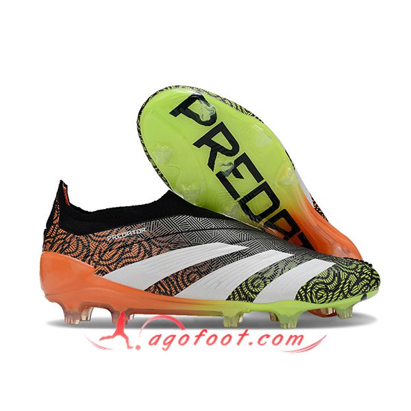 Adidas Chaussures de Foot PREDATOR ELITE LACELESS BOOTS FG Noir/Orange/Blanc/Vert
