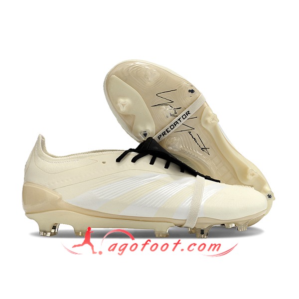 Adidas Chaussures de Foot Predator Elite Tongue FG Beige/Blanc