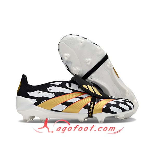 Adidas Chaussures de Foot Predator Elite Tongue FG Noir/Blanc/Jaune