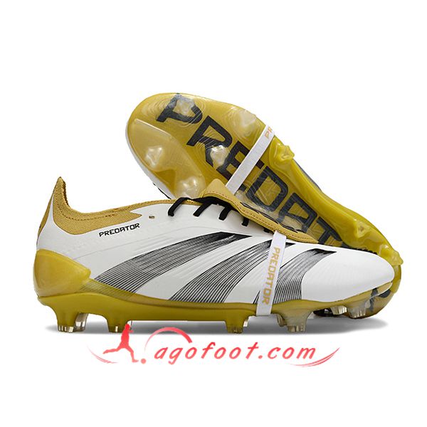 Adidas Chaussures de Foot Predator Elite Tongue FG Blanc/Jaune/Gris